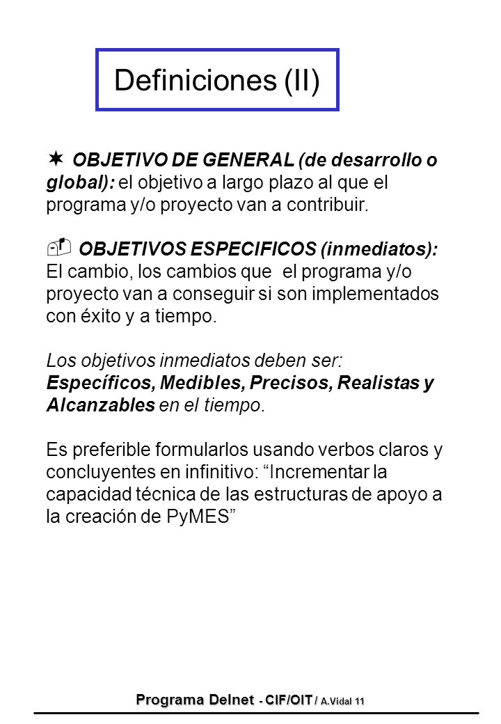 Programa Delnet - CIF/OIT / A.Vidal 11