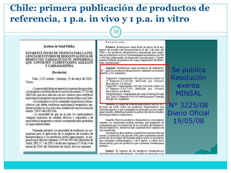 Chile: primera publicación de productos de referencia, 1 p. a