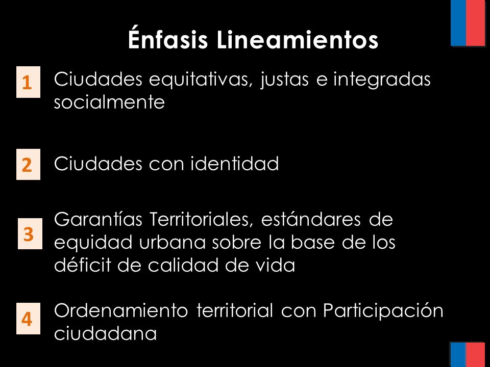 Énfasis Lineamientos Ciudades equitativas, justas e integradas socialmente. Ciudades con identidad.