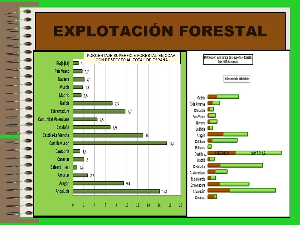 PORCENTAJE SUPERFICIE FORESTAL EN CCAA CON RESPECTO AL TOTAL DE ESPAÑA