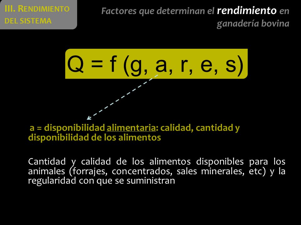 Q = f (g, a, r, e, s) III. Rendimiento del sistema