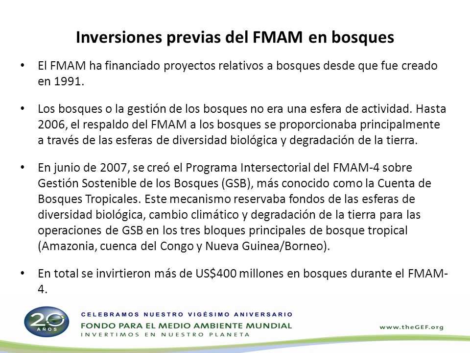 Inversiones previas del FMAM en bosques