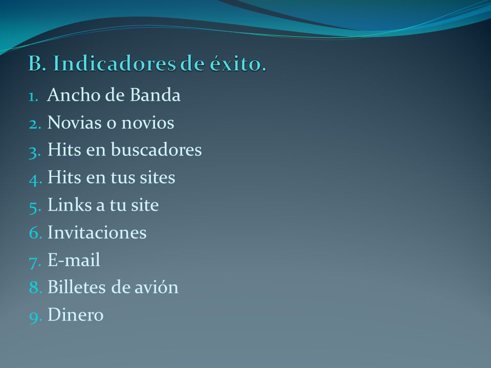 B. Indicadores de éxito. Ancho de Banda Novias o novios