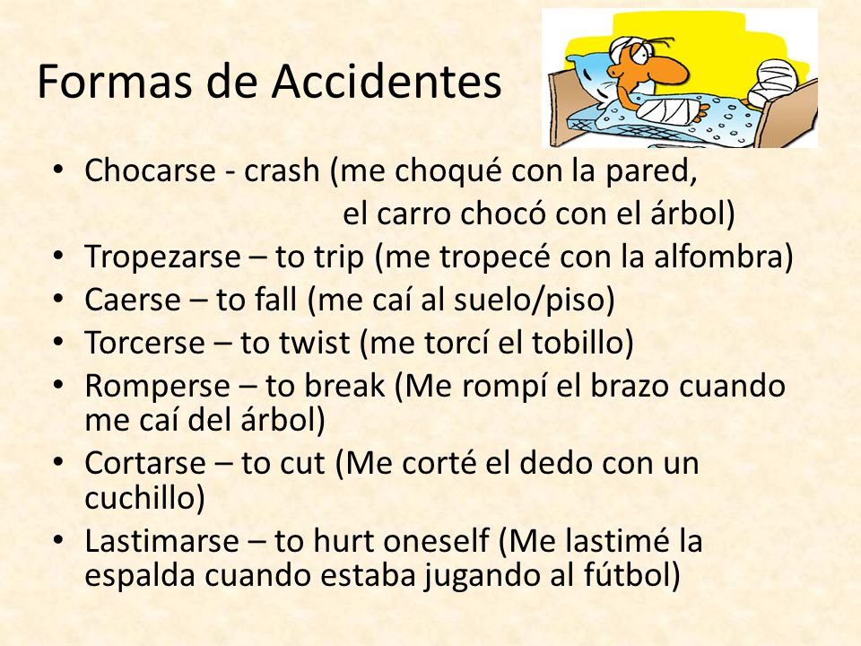 Formas de Accidentes Chocarse - crash (me choqué con la pared,
