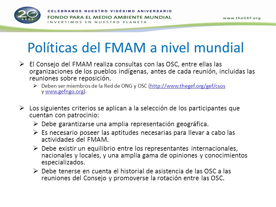Políticas del FMAM a nivel mundial