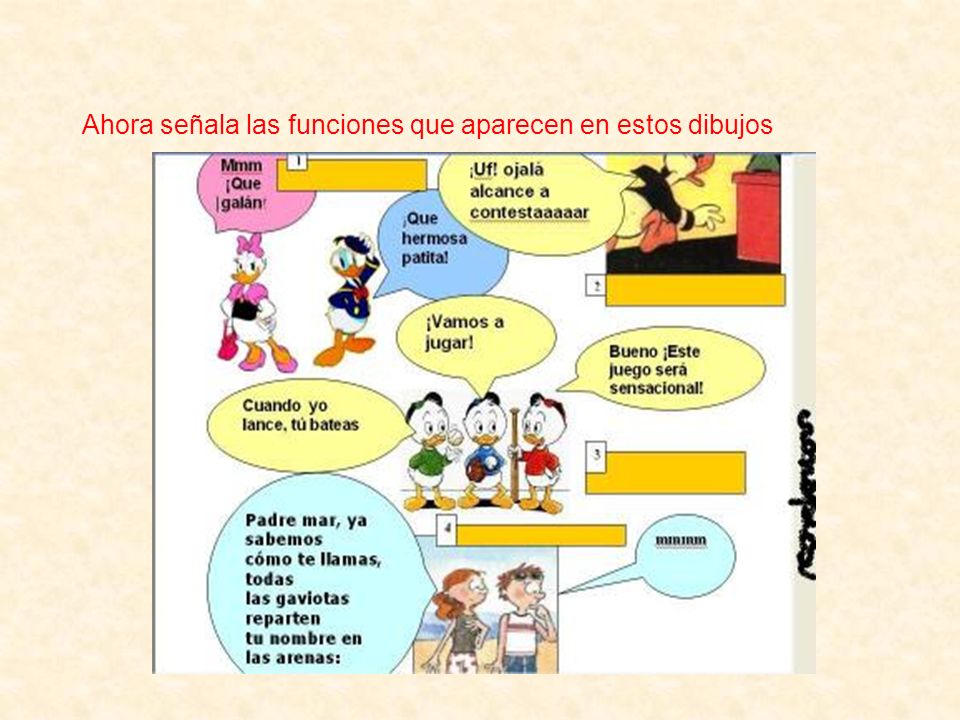 Ahora señala las funciones que aparecen en estos dibujos