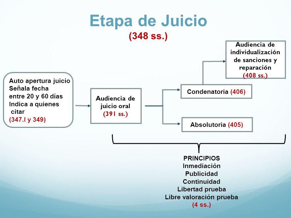 Etapa de Juicio (348 ss.) Audiencia de individualización de sanciones y reparación. (408 ss.) Auto apertura juicio.