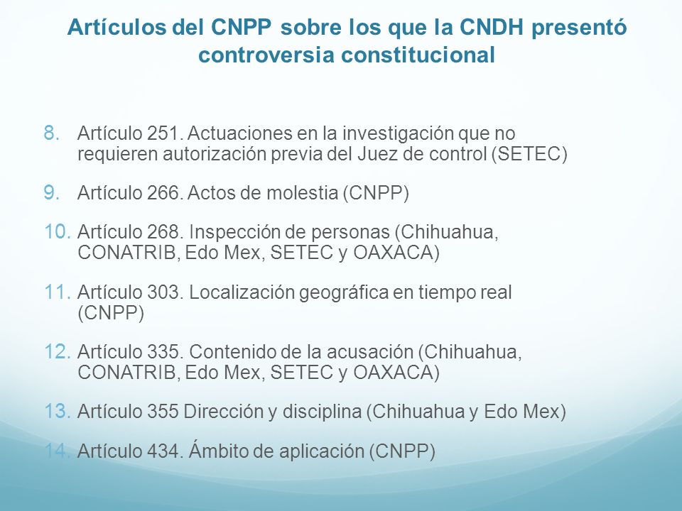 Artículos del CNPP sobre los que la CNDH presentó controversia constitucional
