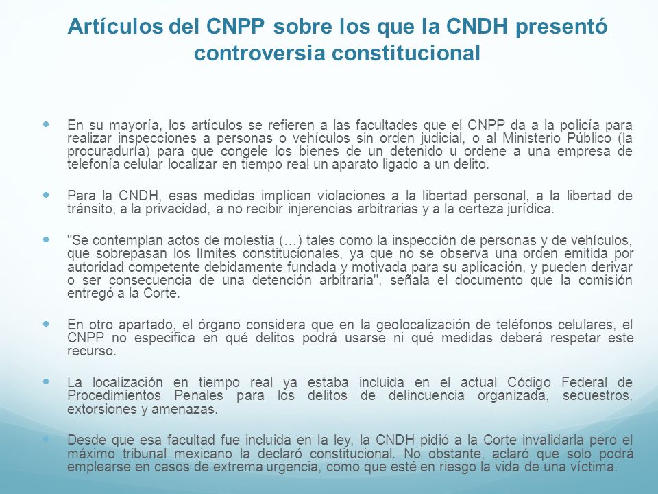 Artículos del CNPP sobre los que la CNDH presentó controversia constitucional
