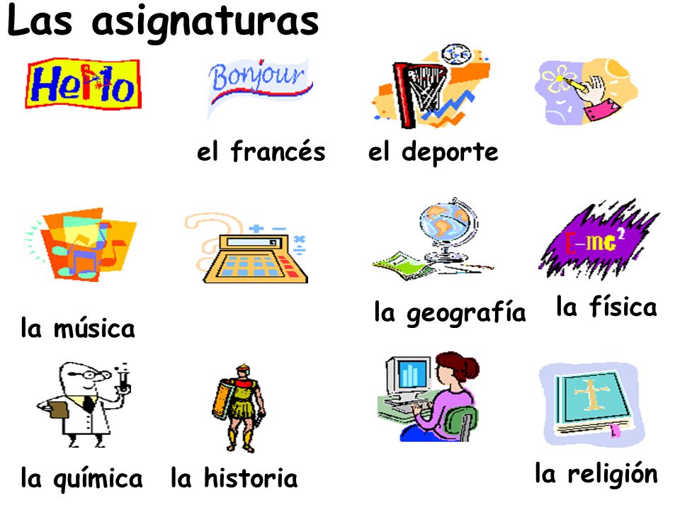 Las asignaturas el francés el deporte la física la geografía la música
