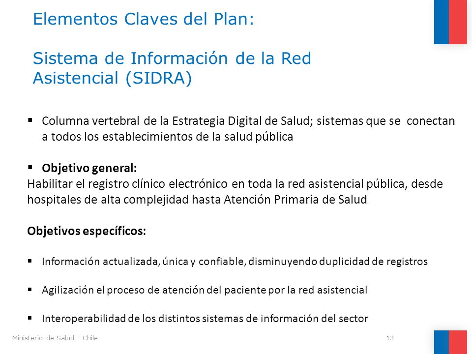 Elementos Claves del Plan: Sistema de Información de la Red Asistencial (SIDRA)