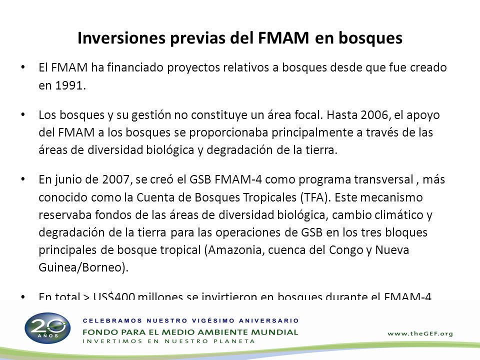Inversiones previas del FMAM en bosques