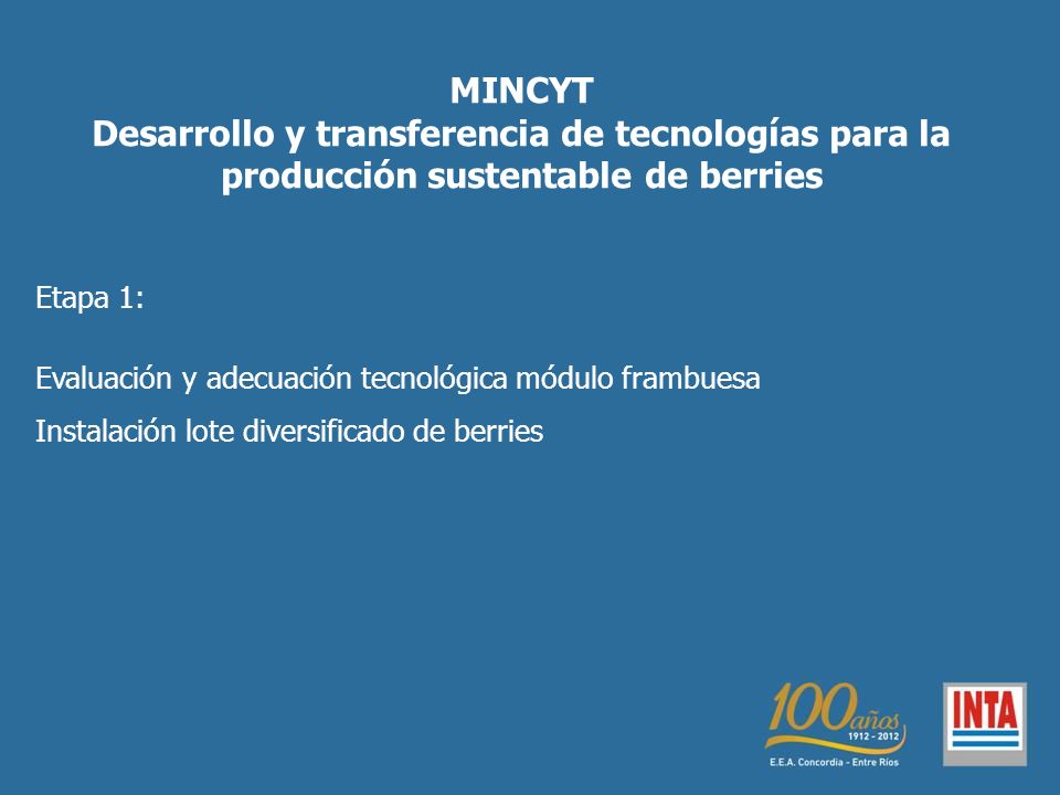 MINCYT Desarrollo y transferencia de tecnologías para la producción sustentable de berries. Etapa 1: