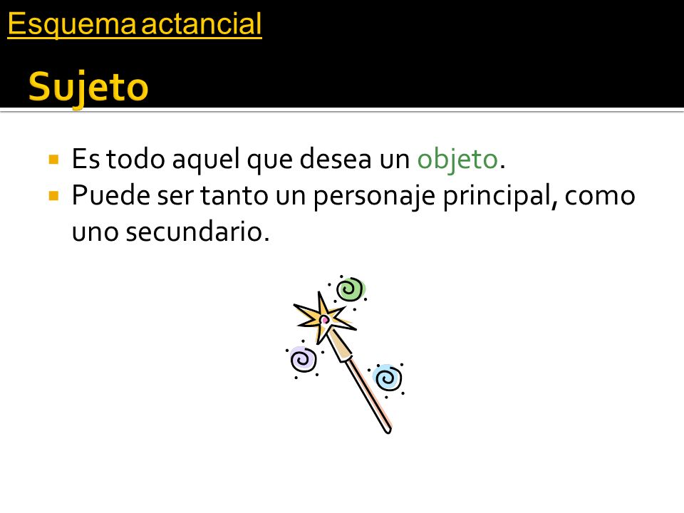 Sujeto Esquema actancial Es todo aquel que desea un objeto.