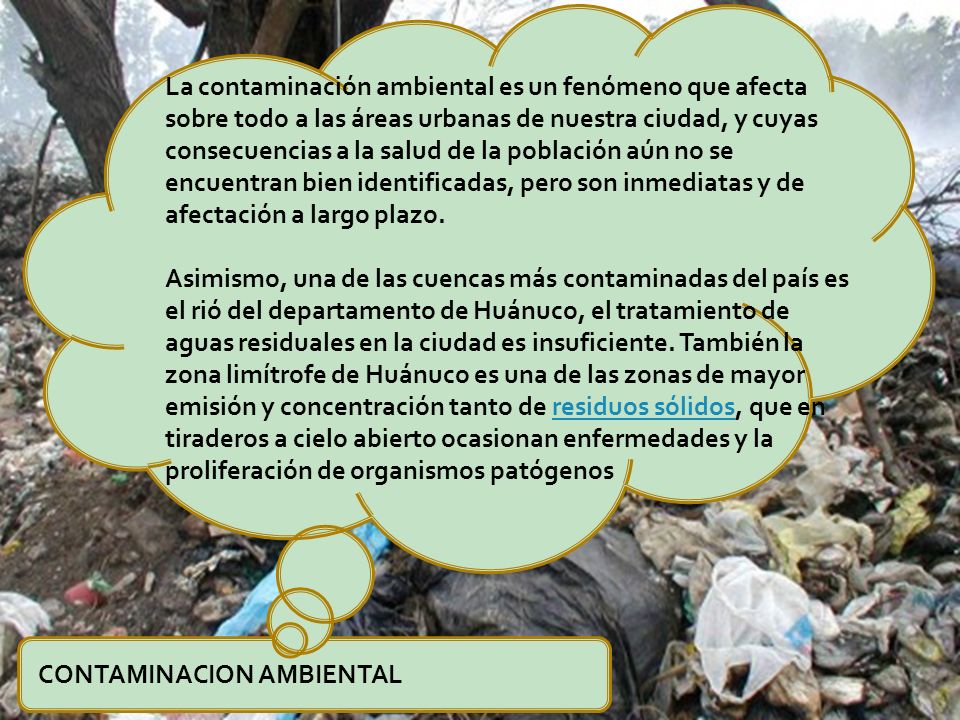 La contaminación ambiental es un fenómeno que afecta sobre todo a las áreas urbanas de nuestra ciudad, y cuyas consecuencias a la salud de la población aún no se encuentran bien identificadas, pero son inmediatas y de afectación a largo plazo.
