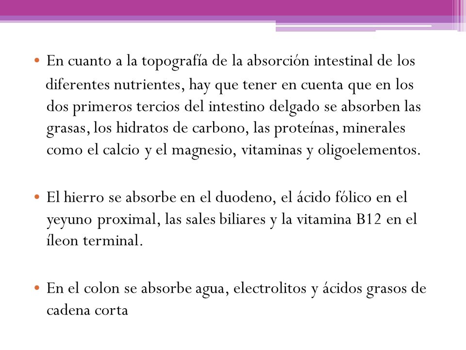 En cuanto a la topografía de la absorción intestinal de los