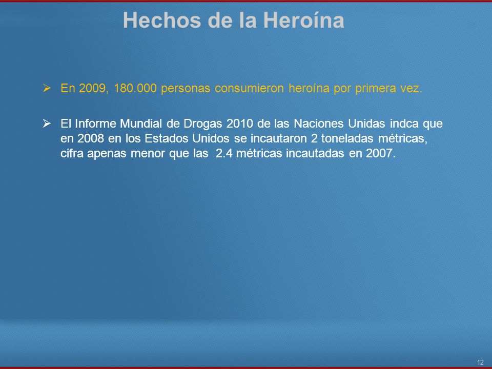 Hechos de la Heroína En 2009, personas consumieron heroína por primera vez.