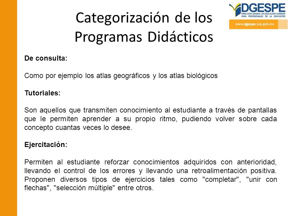 Categorización de los Programas Didácticos