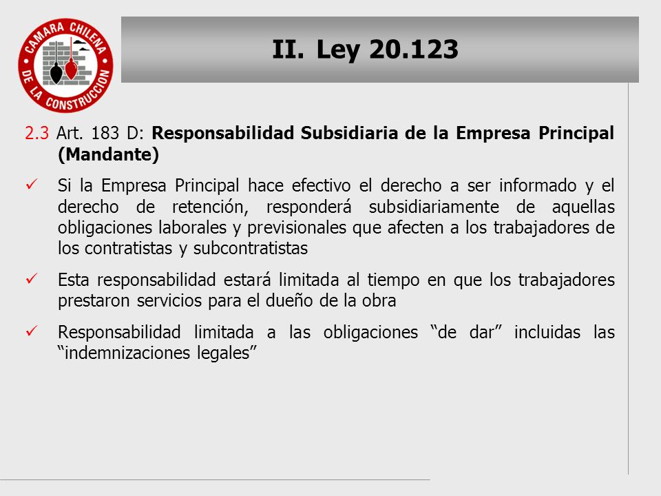 Ley Art. 183 D: Responsabilidad Subsidiaria de la Empresa Principal (Mandante)