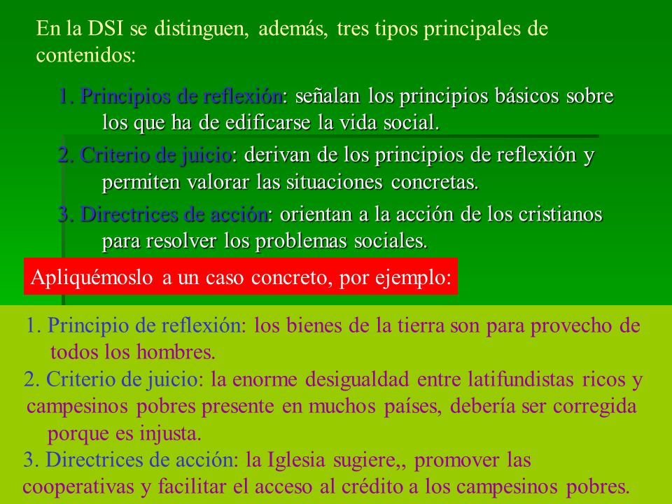 En la DSI se distinguen, además, tres tipos principales de contenidos: