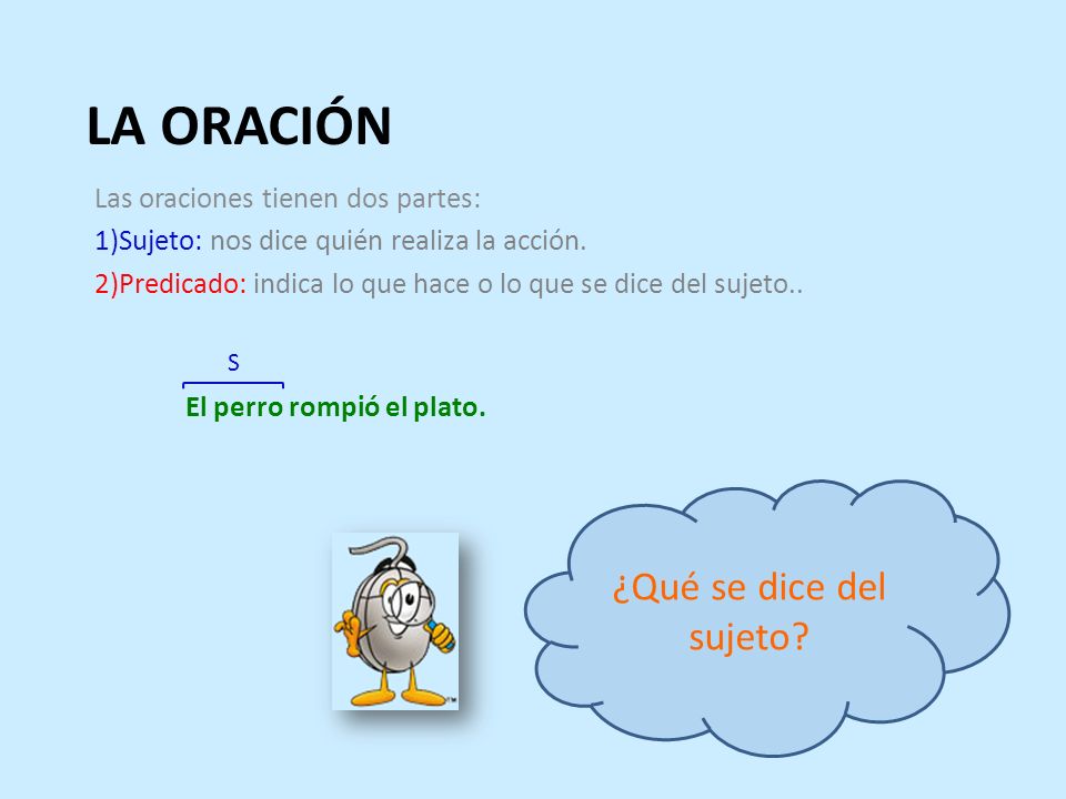 LA ORACIÓN ¿Qué se dice del sujeto Las oraciones tienen dos partes: