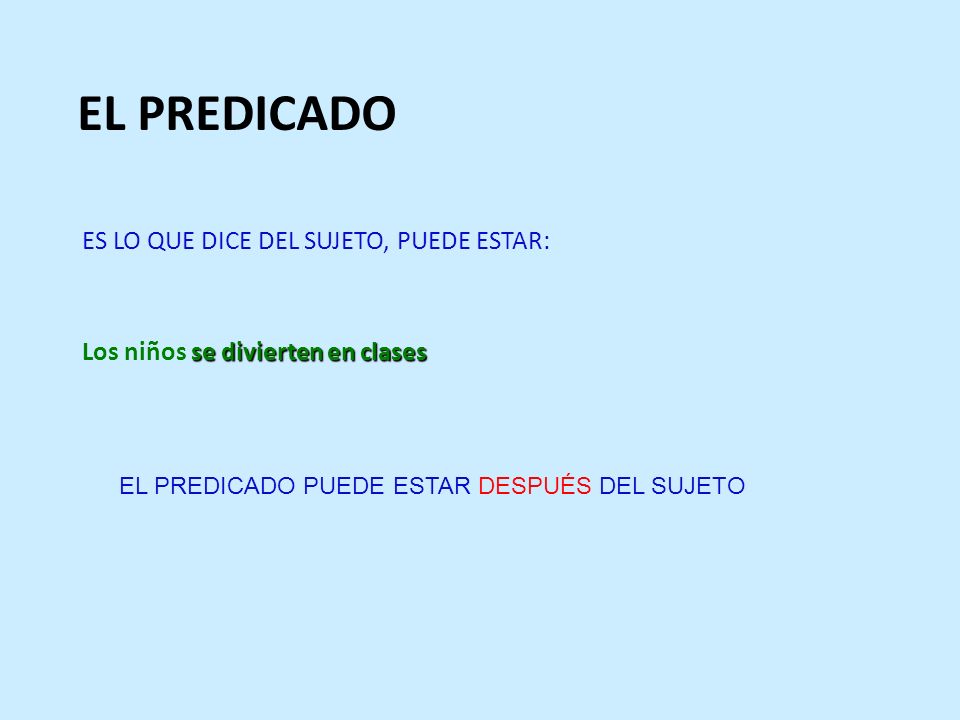 EL PREDICADO ES LO QUE DICE DEL SUJETO, PUEDE ESTAR: