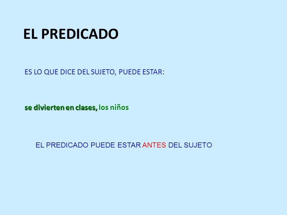 EL PREDICADO ES LO QUE DICE DEL SUJETO, PUEDE ESTAR: