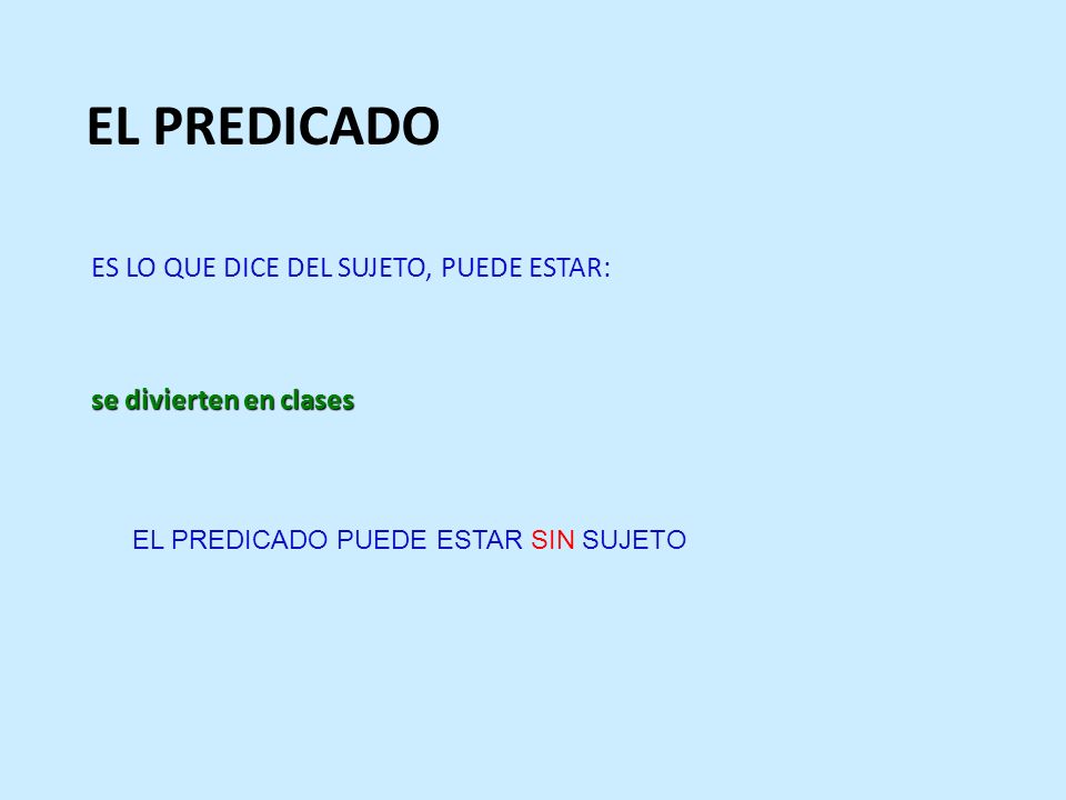 EL PREDICADO ES LO QUE DICE DEL SUJETO, PUEDE ESTAR: