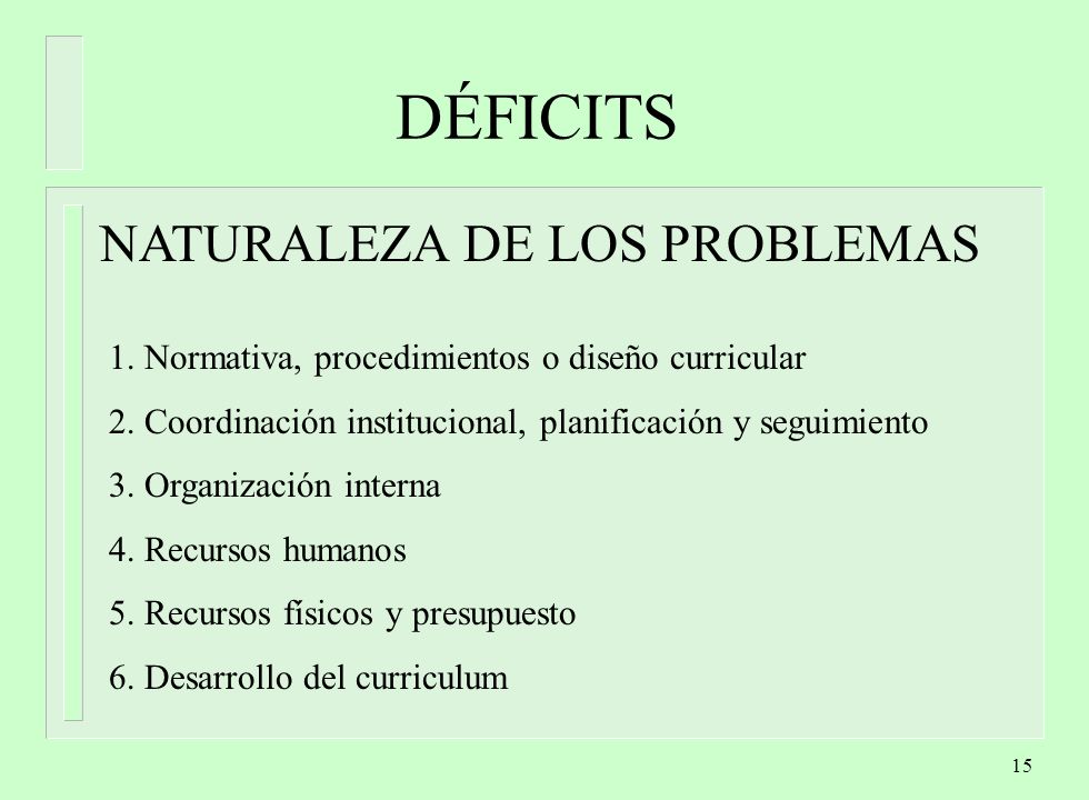 DÉFICITS NATURALEZA DE LOS PROBLEMAS