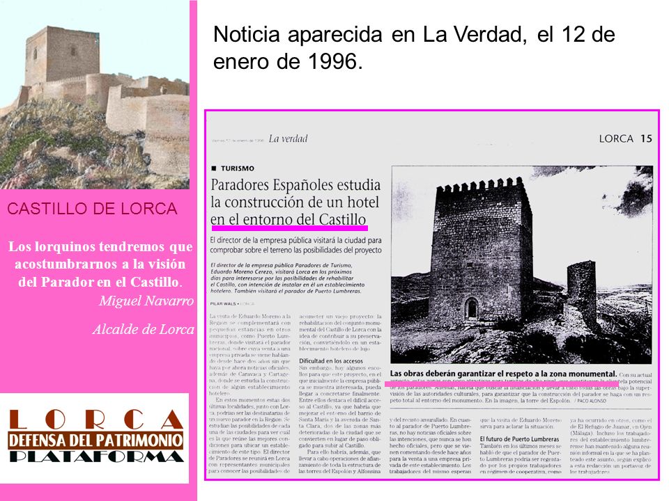 Noticia aparecida en La Verdad, el 12 de enero de 1996.