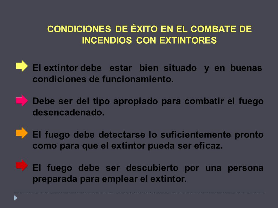 CONDICIONES DE ÉXITO EN EL COMBATE DE INCENDIOS CON EXTINTORES