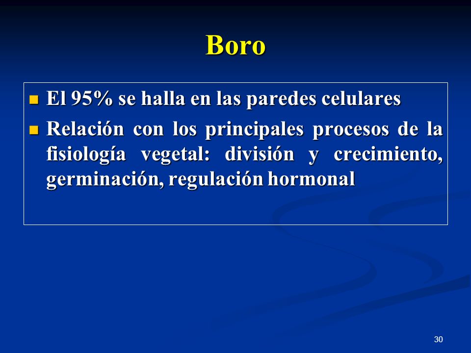 Boro El 95% se halla en las paredes celulares