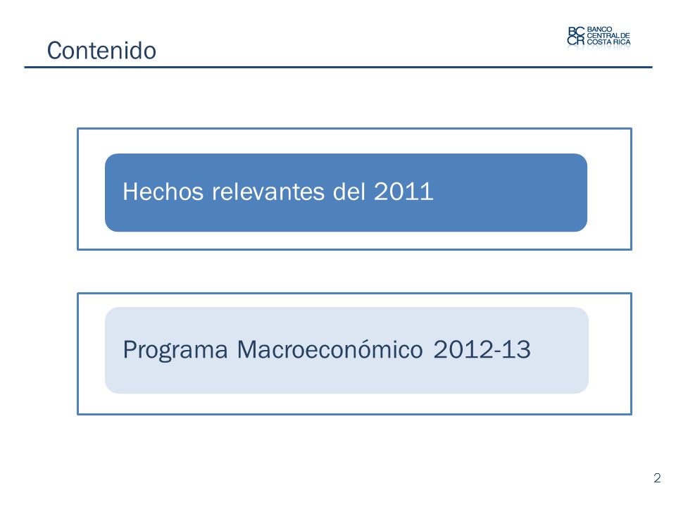 Contenido Hechos relevantes del 2011 Programa Macroeconómico