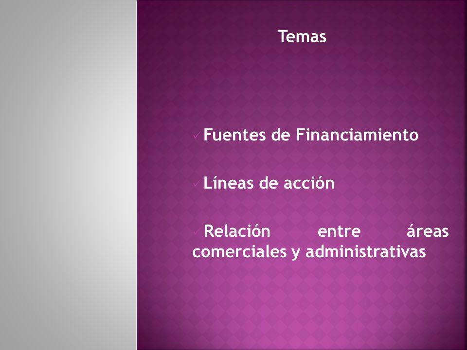 Temas Fuentes de Financiamiento. Líneas de acción.