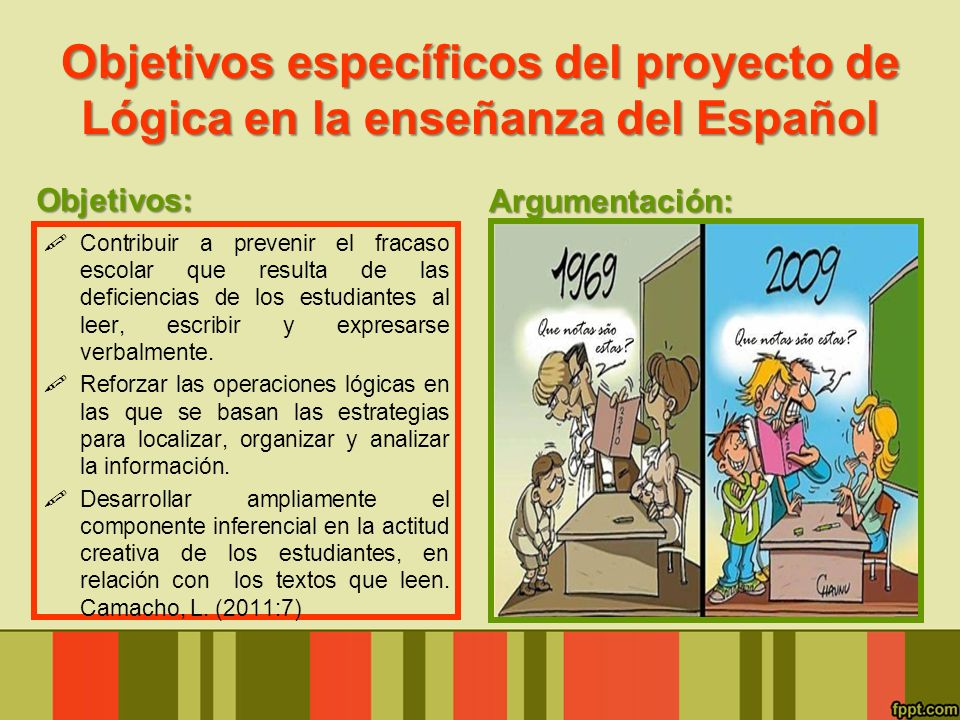 Objetivos específicos del proyecto de Lógica en la enseñanza del Español