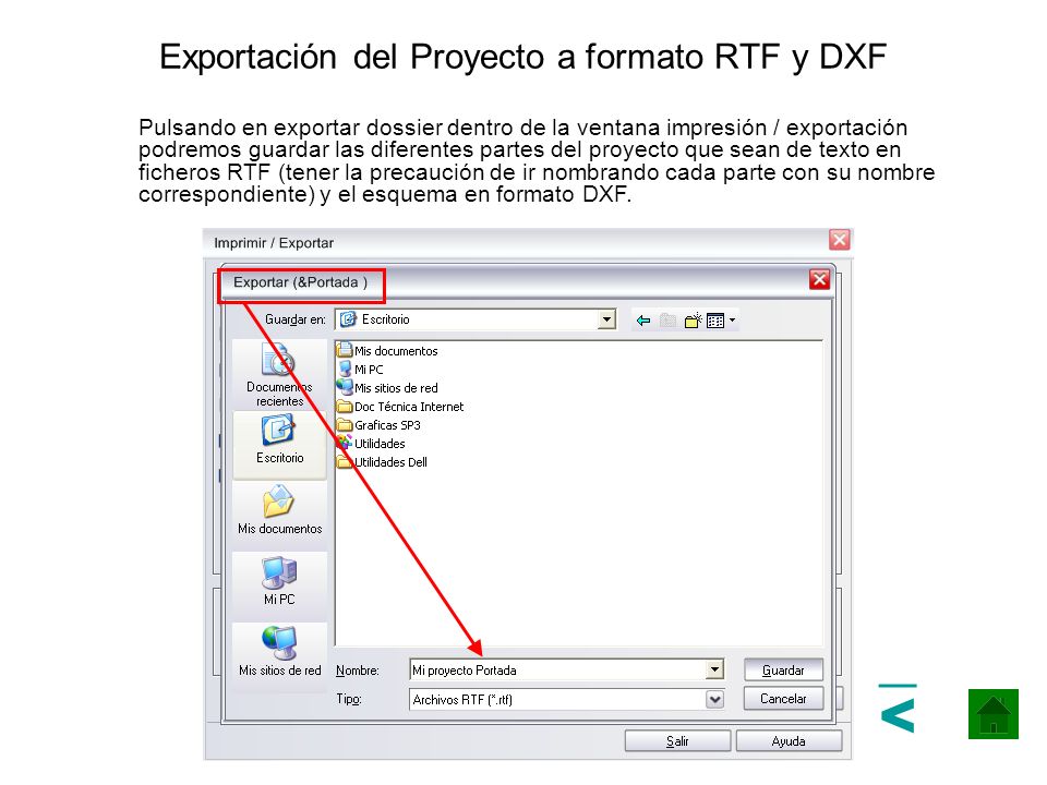 Exportación del Proyecto a formato RTF y DXF