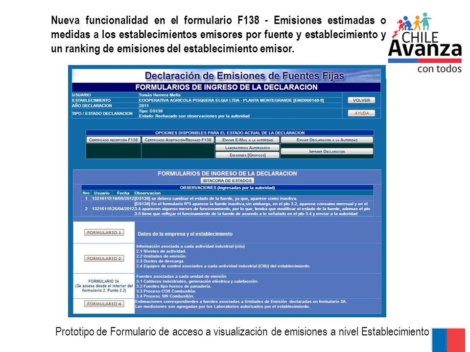 Nueva funcionalidad en el formulario F138 - Emisiones estimadas o medidas a los establecimientos emisores por fuente y establecimiento y un ranking de emisiones del establecimiento emisor.
