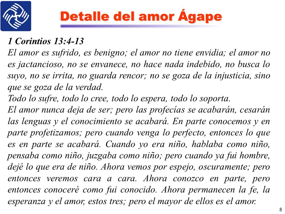 Detalle del amor Ágape 1 Corintios 13:4-13