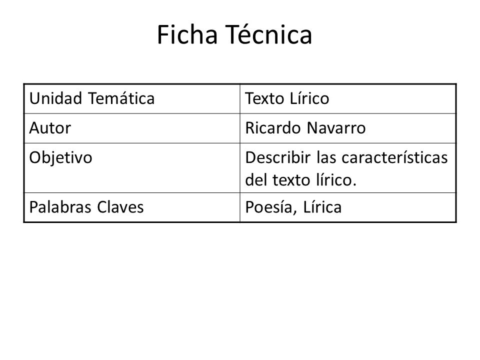 Ficha Técnica Unidad Temática Texto Lírico Autor Ricardo Navarro