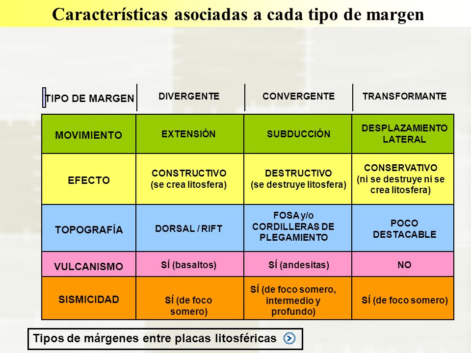 Características asociadas a cada tipo de margen