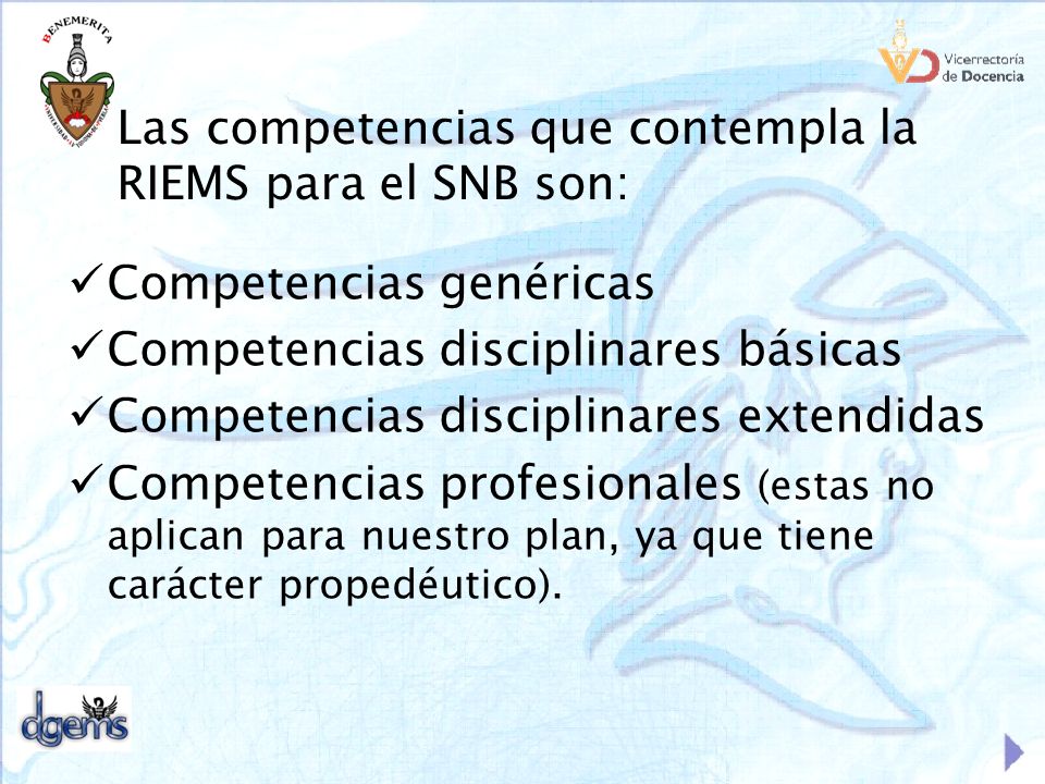 Las competencias que contempla la RIEMS para el SNB son: