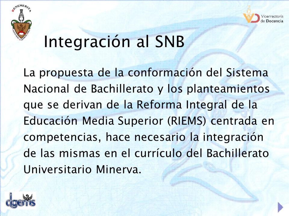 Integración al SNB La propuesta de la conformación del Sistema