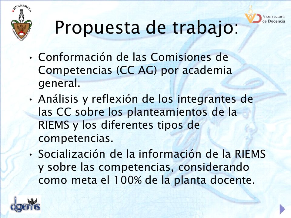 Propuesta de trabajo: Conformación de las Comisiones de Competencias (CC AG) por academia general.