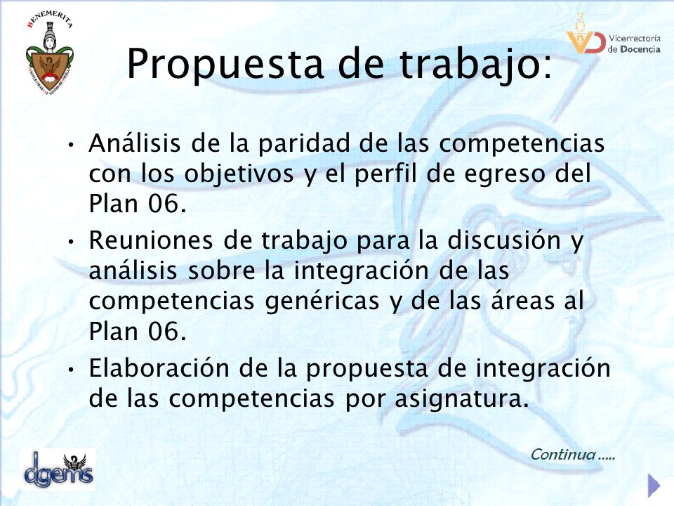 Propuesta de trabajo: Análisis de la paridad de las competencias con los objetivos y el perfil de egreso del Plan 06.