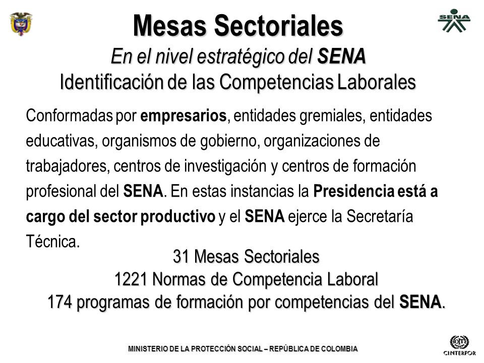 Mesas Sectoriales En el nivel estratégico del SENA Identificación de las Competencias Laborales