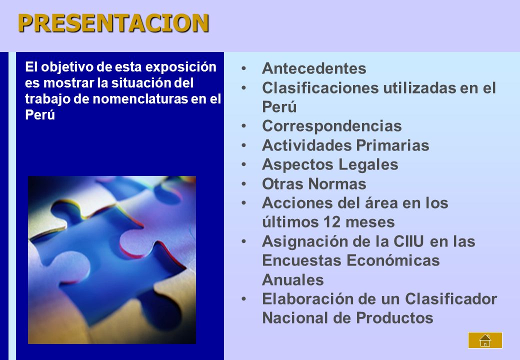 PRESENTACION Antecedentes Clasificaciones utilizadas en el Perú