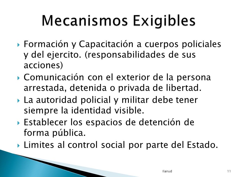 Mecanismos Exigibles Formación y Capacitación a cuerpos policiales y del ejercito. (responsabilidades de sus acciones)