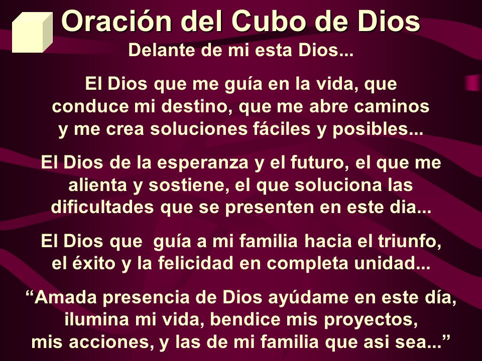 Oración del Cubo de Dios Delante de mi esta Dios...