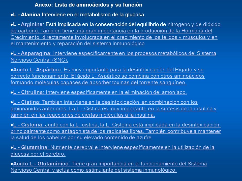 Anexo: Lista de aminoácidos y su función