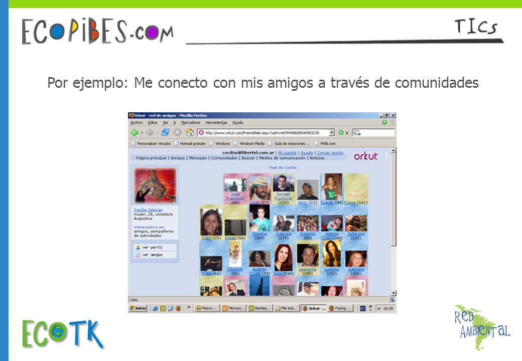 Por ejemplo: Me conecto con mis amigos a través de comunidades
